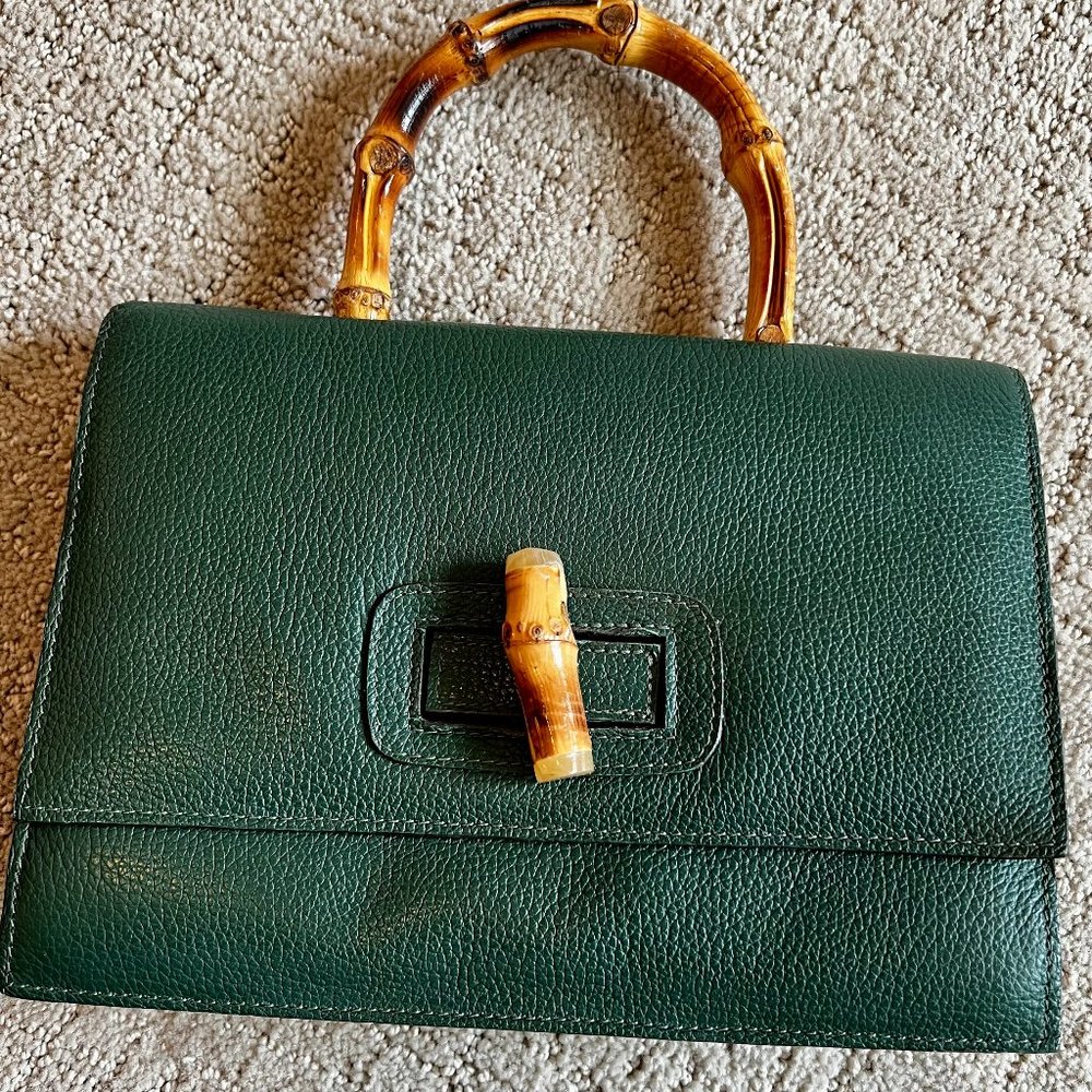 Bamboo top handle Green bag